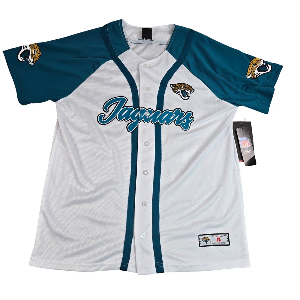 NFL Ultra Game Jacksonville Jaguars Baseball Jersey Mens Medium White Teal NWT